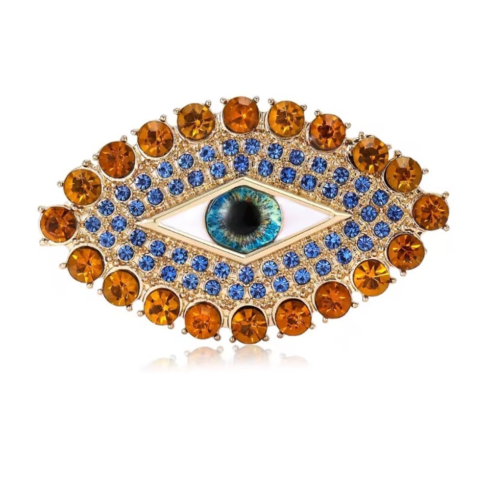 Golden Aura Evil Eye Royal Blue Crystals Brooch